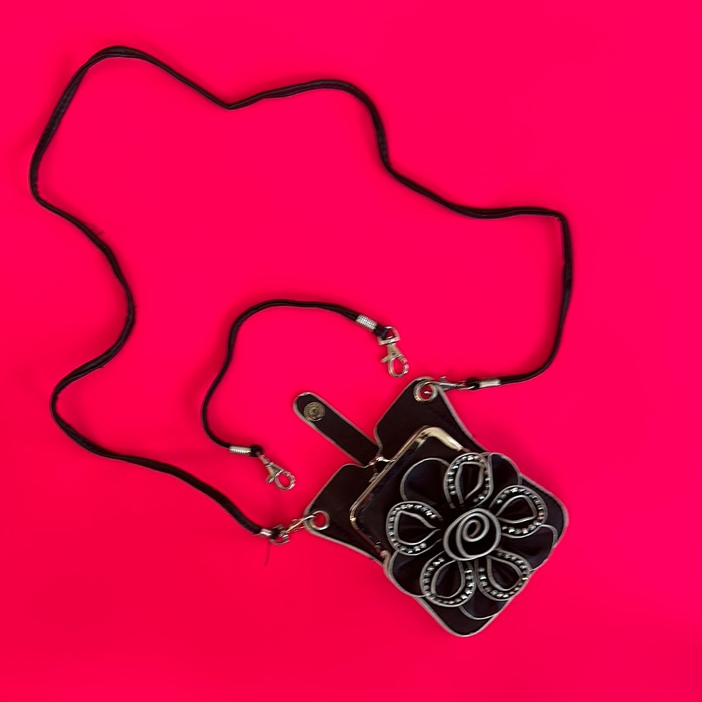Chic Black Crossbody Bag with white and sparkly Accents